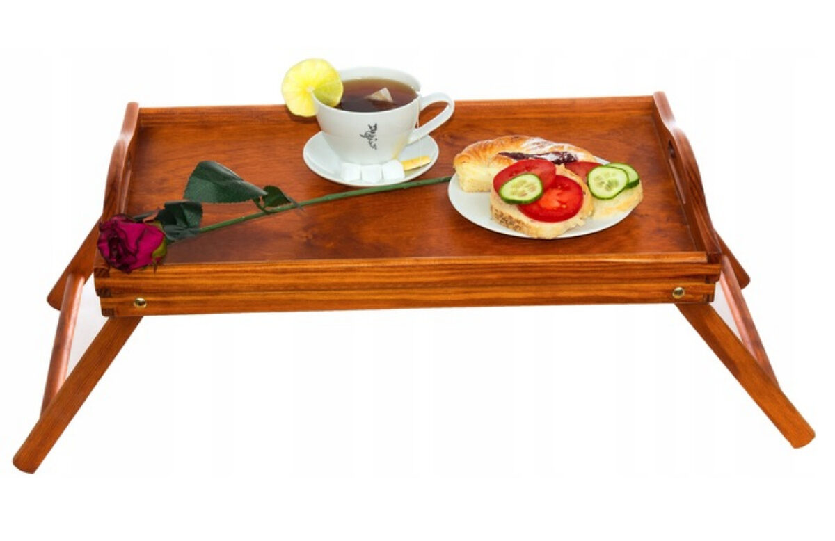 Taca stolik Śniadaniowy Drewniana Jasny brąz