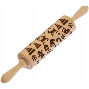 Wałek do ciasta GRAWEROWANY drewniany wzór świąteczny
