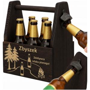 Nosidło na piwo, skrzynka z grawerem + otwieracz - prezent na urodziny
