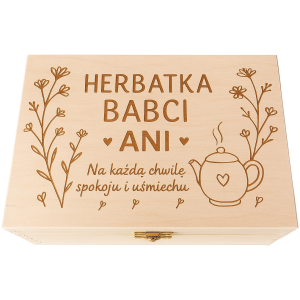 Pudełko na herbaty z grawerem – 6 przegródek WYJĄTKOWY PREZENT DLA BABCII